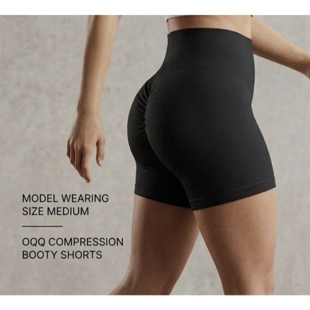 OQQ High Waist Booty Shorts Medium Scrunch Butt.  Super Compression. Black NEW